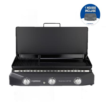 PLANCHA GAZ A POSER SORIO 3 LXD TWIN Couvercle charnières + housse
